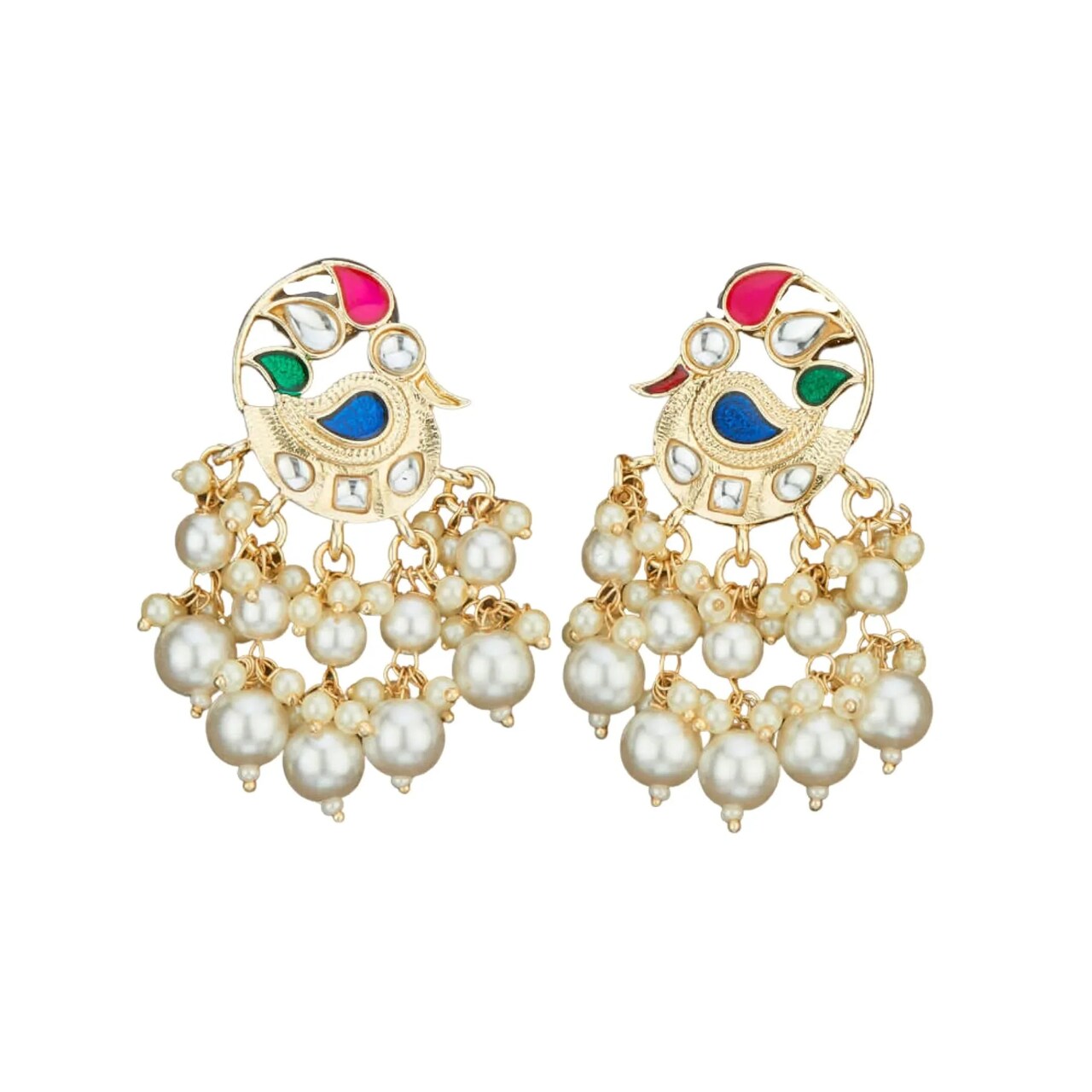 Indian Peacock Earrings for Women - Indian Jhumka Earrings for Women Chandbali Earring in Golden Tone Faux Pearl Bollywood Style Chandelier Dangle Earrings Jewelry for Bride Gift for Her